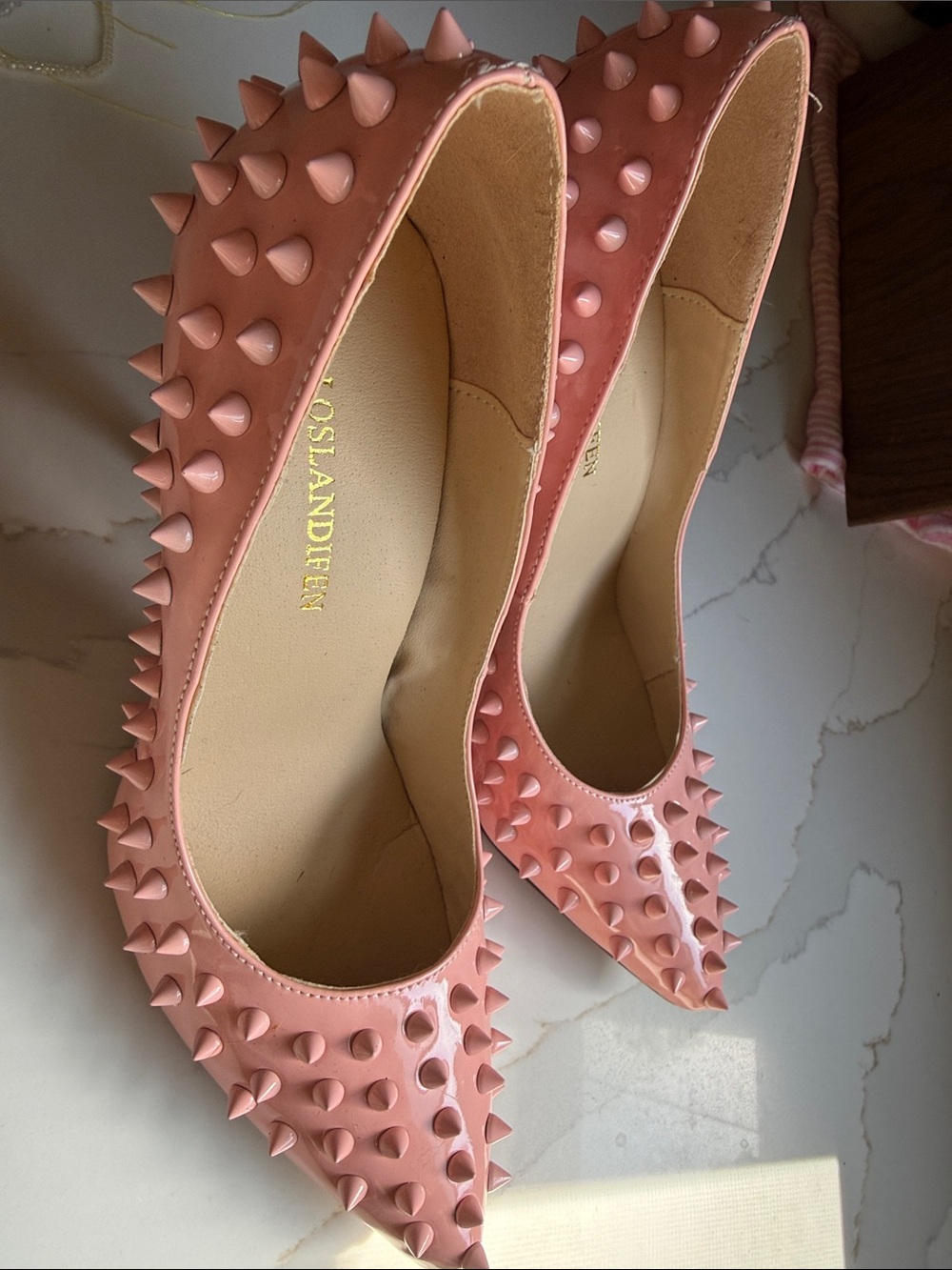 Replica studded pink heels vey comfortable height